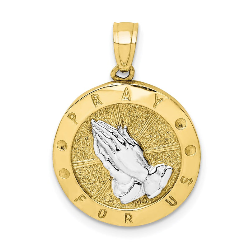 10k Yellow Gold w/Rhodium Reversible Lady of Guadalupe/Praying Hands Medal