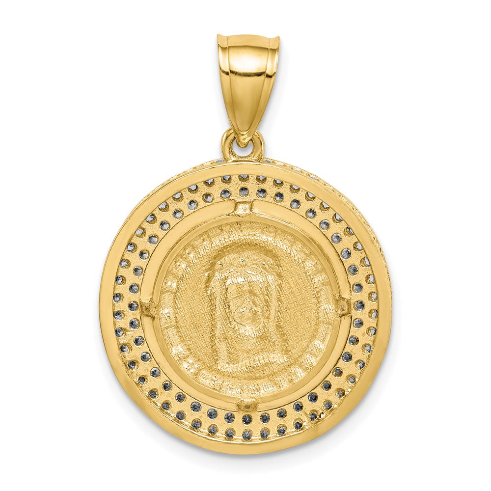 10k Yellow Gold w/Rhodium CZ Channel Edge Pave Jesus Face Pendant