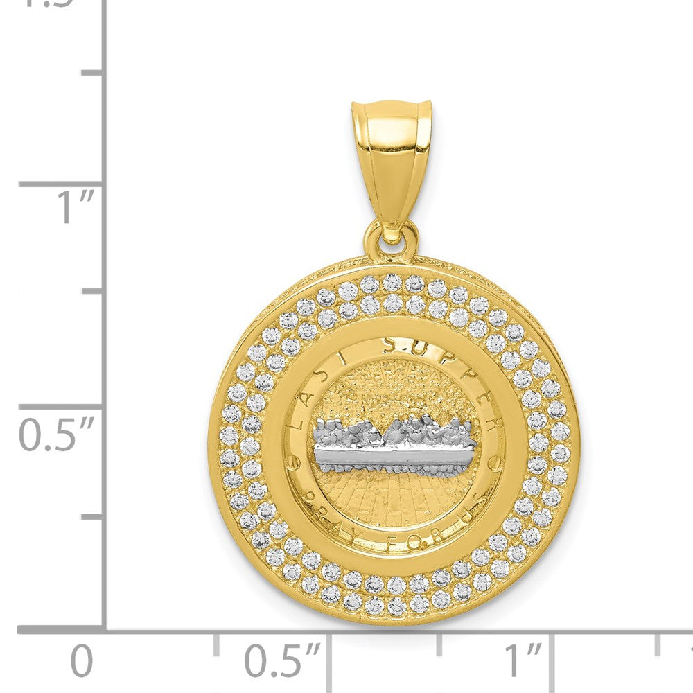 10k Yellow Gold w/Rhodium CZ Channel Edge Pave Last Supper Pendant
