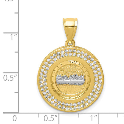 10k Yellow Gold w/Rhodium CZ Channel Edge Pave Last Supper Pendant