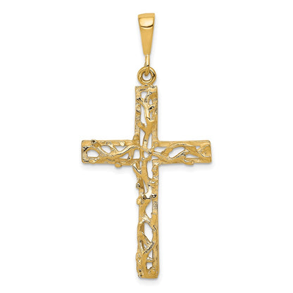 10k Yellow Gold Satin Polished Antiqued Cross Pendant