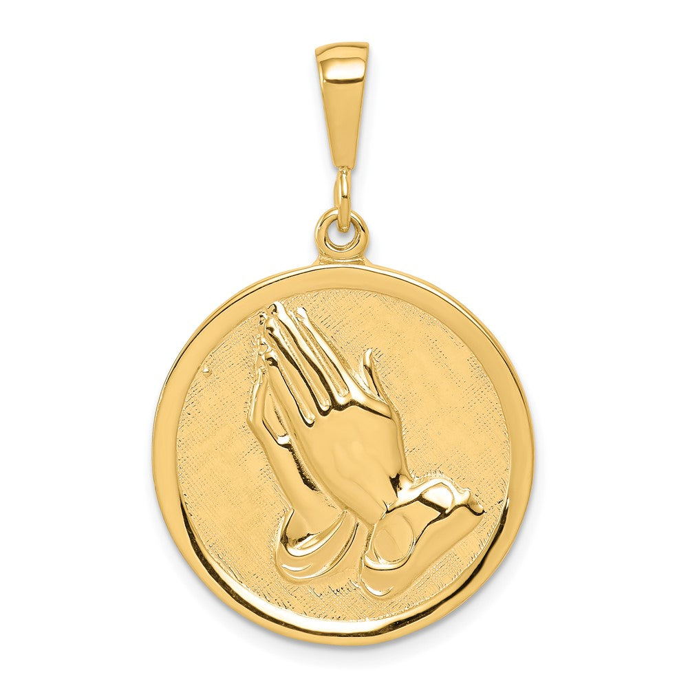 10k Yellow Gold Praying Hands Reversible with Serenity Prayer Pendant