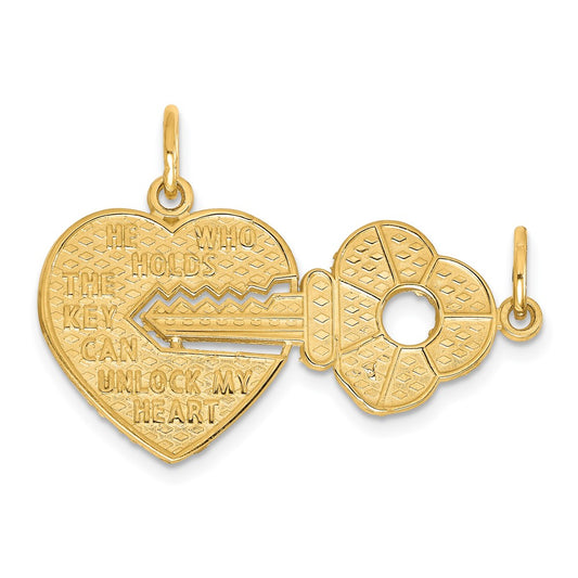 10k Yellow Gold Heart and Key Break-apart Charm