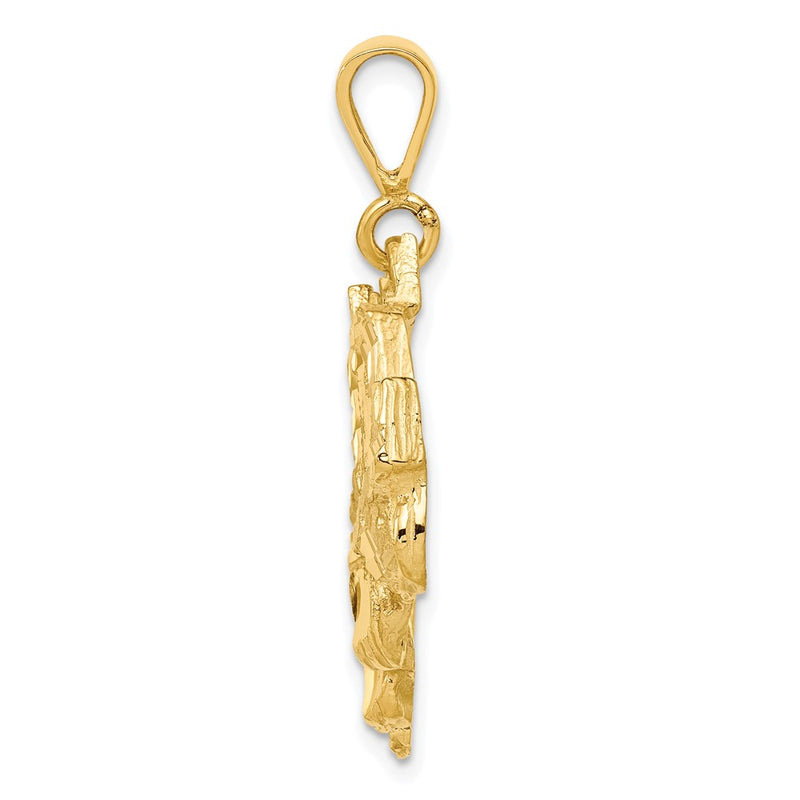 10k Yellow Gold Solid Diamond-cut Semi with Trailer Charm