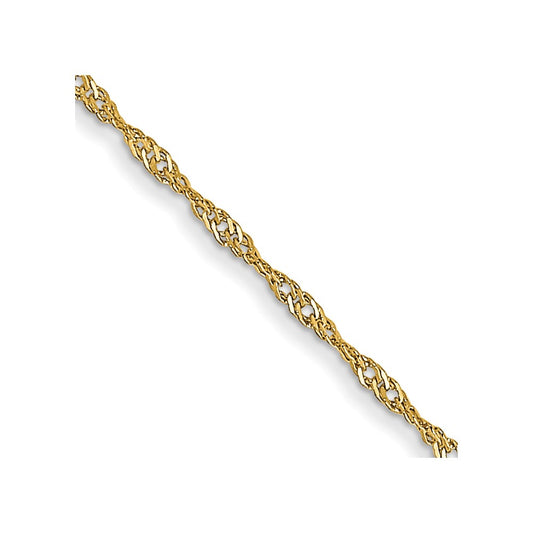 14K Yellow Gold 20 inch Carded 1mm Singapore with Spring Ring Clasp Chain Necklace