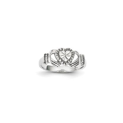 14K White Gold Polished Claddagh Ring