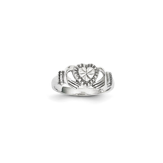 14K White Gold Polished Claddagh Ring