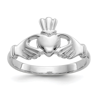 14K White Gold Polished Claddagh Ring