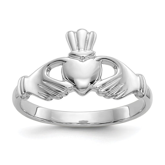 14K White Gold Polished Claddagh Ring