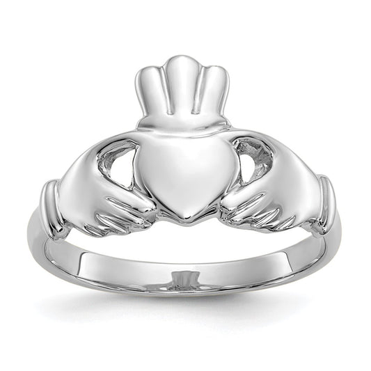 14K White Gold Polished Claddagh Ring