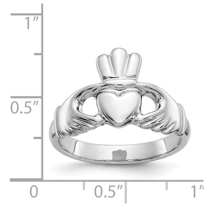 14K White Gold Polished Claddagh Ring