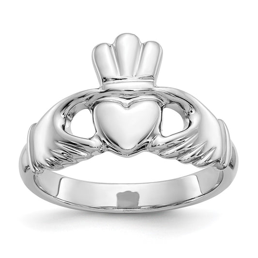 14K White Gold Polished Claddagh Ring