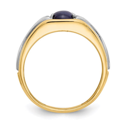 10K Yellow Gold & Rhodium Blue Star & .01ct Real Diamond Men's Ring
