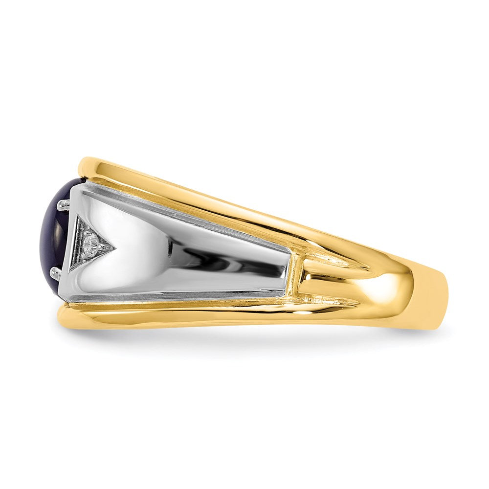 10K Yellow Gold & Rhodium Blue Star & .01ct Real Diamond Men's Ring