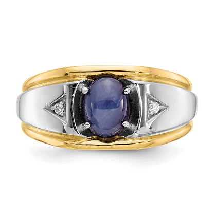 10K Yellow Gold & Rhodium Blue Star & .01ct Real Diamond Men's Ring