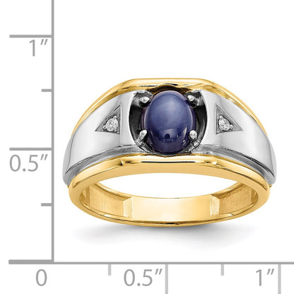 10K Yellow Gold & Rhodium Blue Star & .01ct Real Diamond Men's Ring