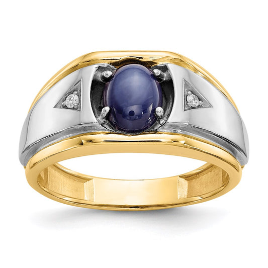10K Yellow Gold & Rhodium Blue Star & .01ct Real Diamond Men's Ring