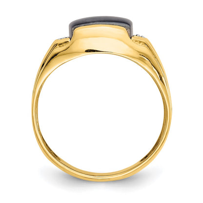 10K Yellow Gold Gray Cats Eye & .01ct Real Diamond Mens Ring