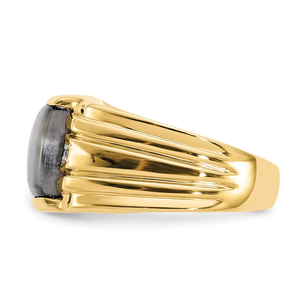 10K Yellow Gold Gray Cats Eye & .01ct Real Diamond Mens Ring