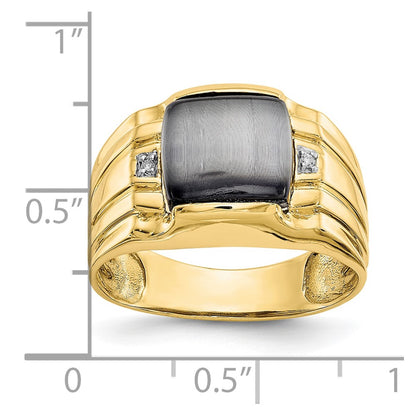 10K Yellow Gold Gray Cats Eye & .01ct Real Diamond Mens Ring