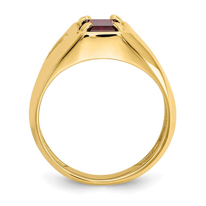 10K Yellow Gold Created Ruby & .02ct Real Diamond Men's Ring