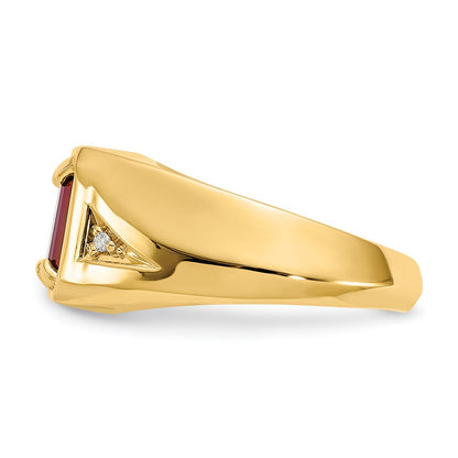 10K Yellow Gold Created Ruby & .02ct Real Diamond Men's Ring