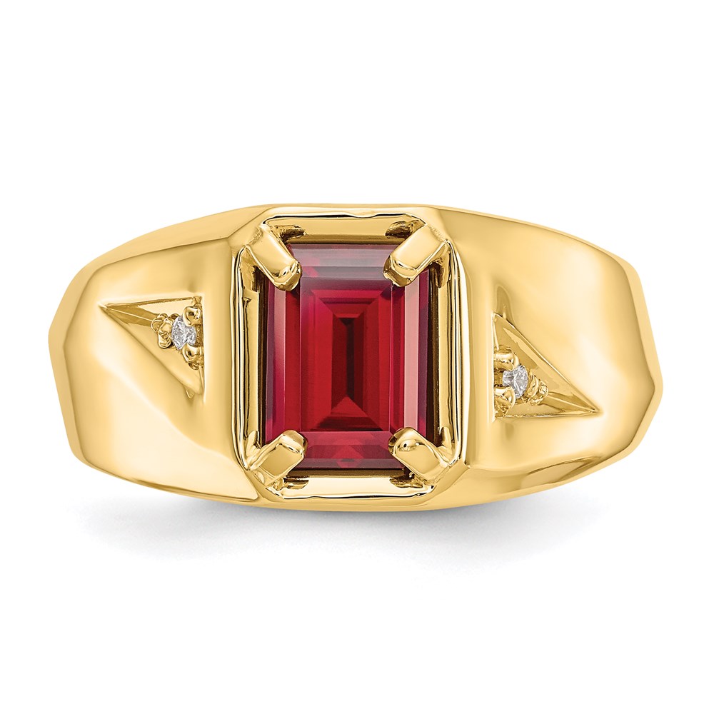 10K Yellow Gold Created Ruby & .02ct Real Diamond Men's Ring