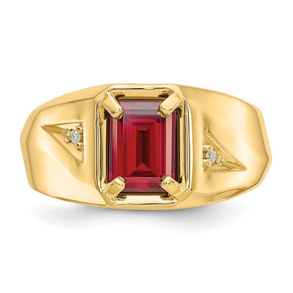 10K Yellow Gold Created Ruby & .02ct Real Diamond Men's Ring