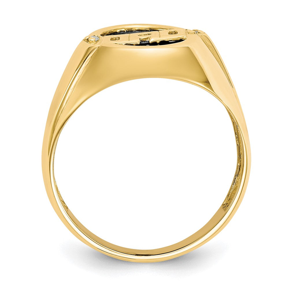 10K Yellow Gold Men's Real Diamond and Black Onyx DAD Ring (Light Weight Option)