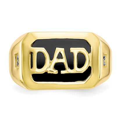 10K Yellow Gold Men's Real Diamond and Black Onyx DAD Ring