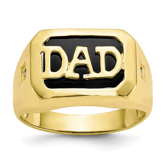 10K Yellow Gold Men's Real Diamond and Black Onyx DAD Ring