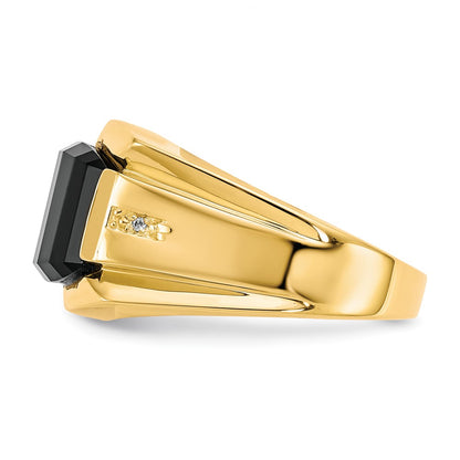 10K Yellow Gold Men's Real Diamond and Black Onyx Ring