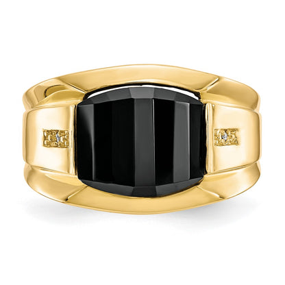 10K Yellow Gold Men's Real Diamond and Black Onyx Ring