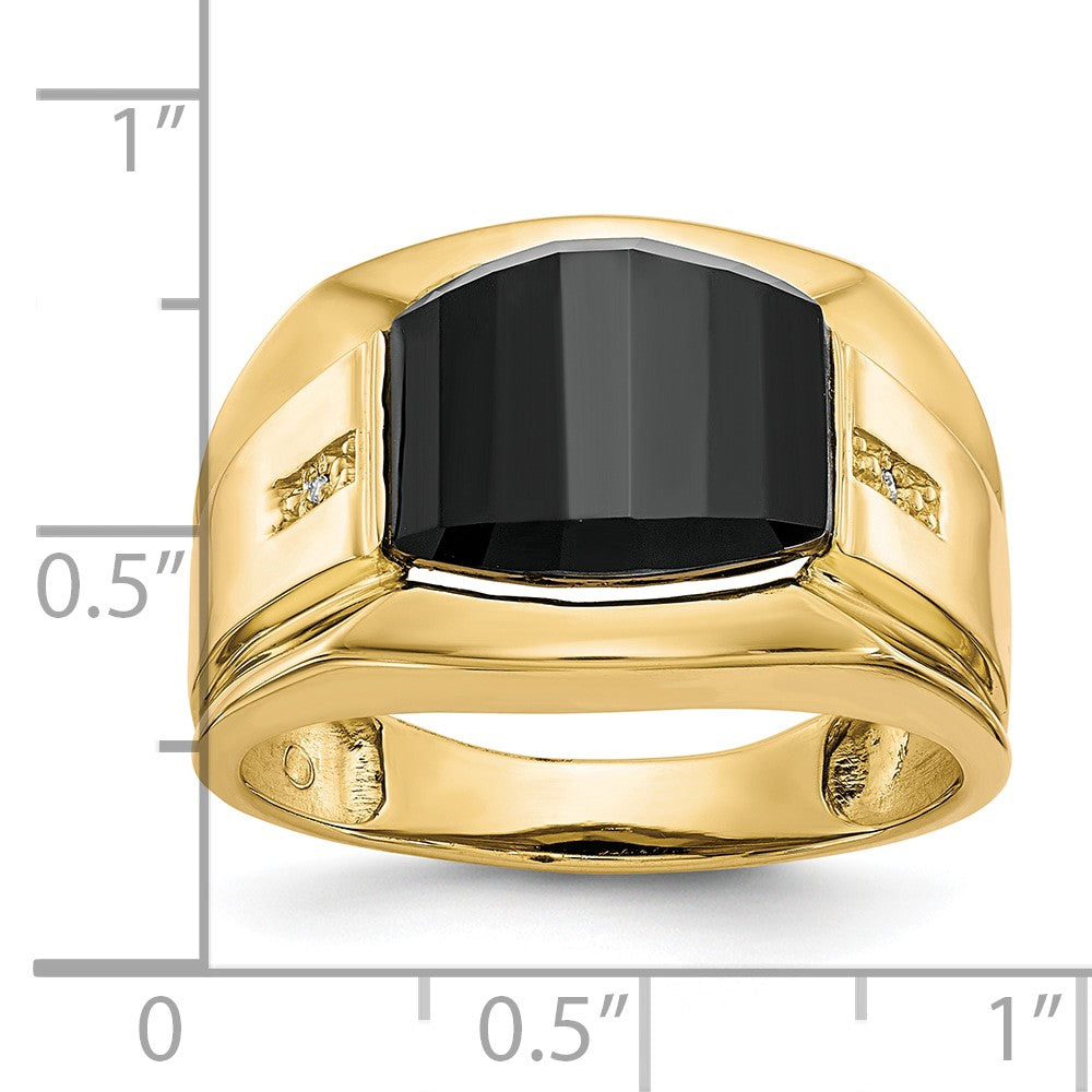 10K Yellow Gold Men's Real Diamond and Black Onyx Ring