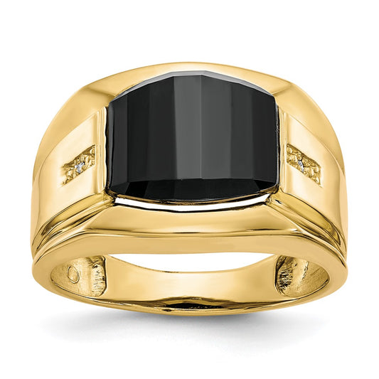 10K Yellow Gold Men's Real Diamond and Black Onyx Ring