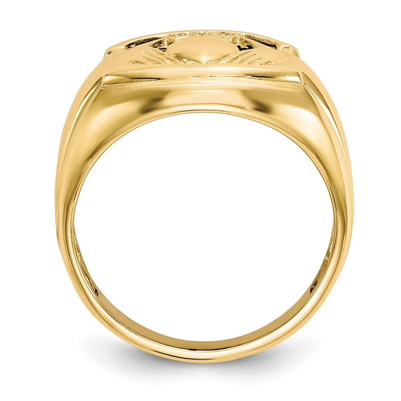 10K Yellow Gold Men's Real Diamond and Black Onyx Claddagh Ring