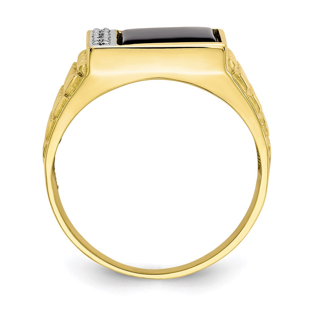 10K Yellow Gold Onyx & .03ct Real Diamond Men's Ring