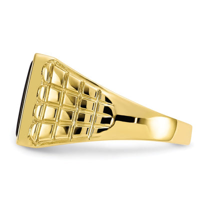10K Yellow Gold Onyx & .03ct Real Diamond Men's Ring
