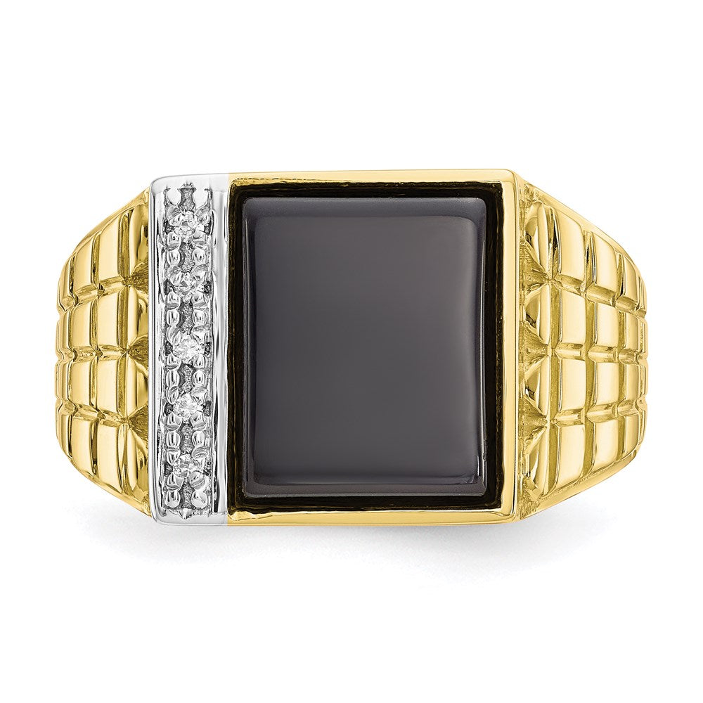 10K Yellow Gold Onyx & .03ct Real Diamond Men's Ring