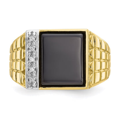 10K Yellow Gold Onyx & .03ct Real Diamond Men's Ring