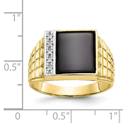 10K Yellow Gold Onyx & .03ct Real Diamond Men's Ring