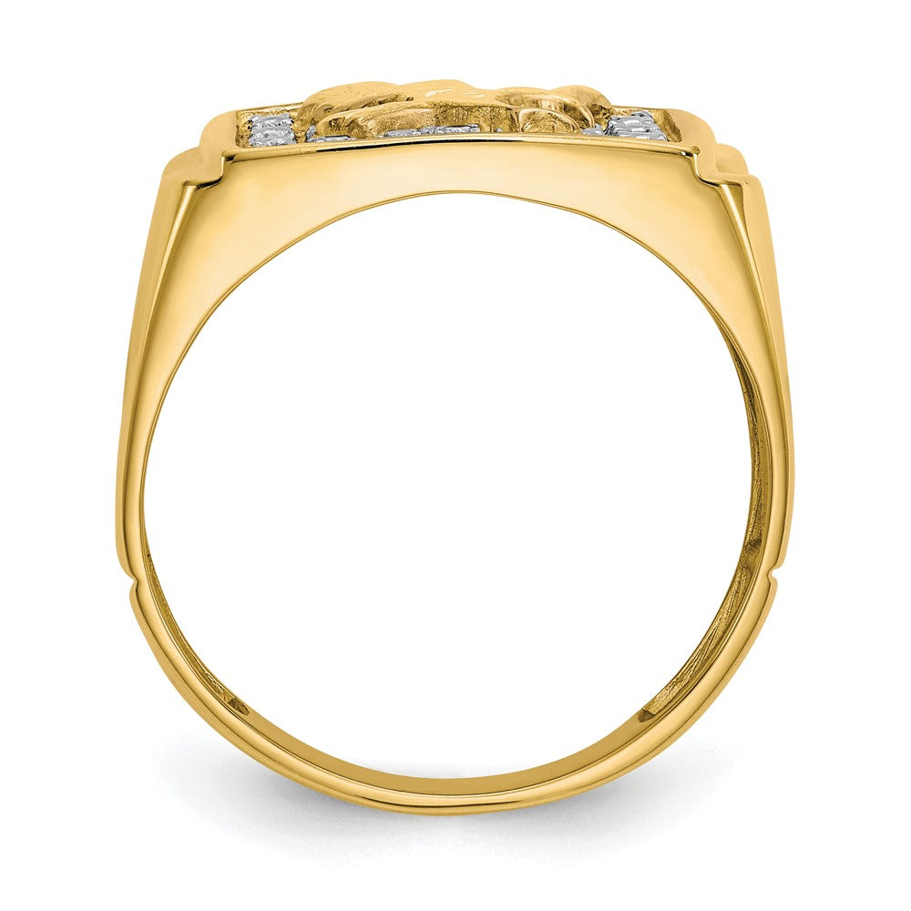10K Yellow Gold & Rhodium .10ct Real Diamond Mens Eagle Ring