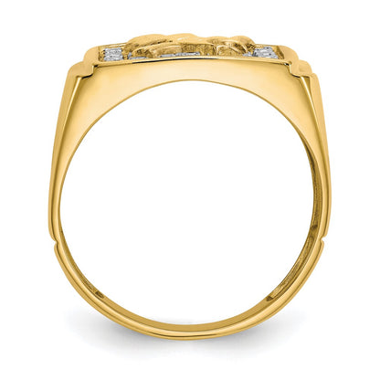 10K Yellow Gold & Rhodium .10ct Real Diamond Mens Eagle Ring
