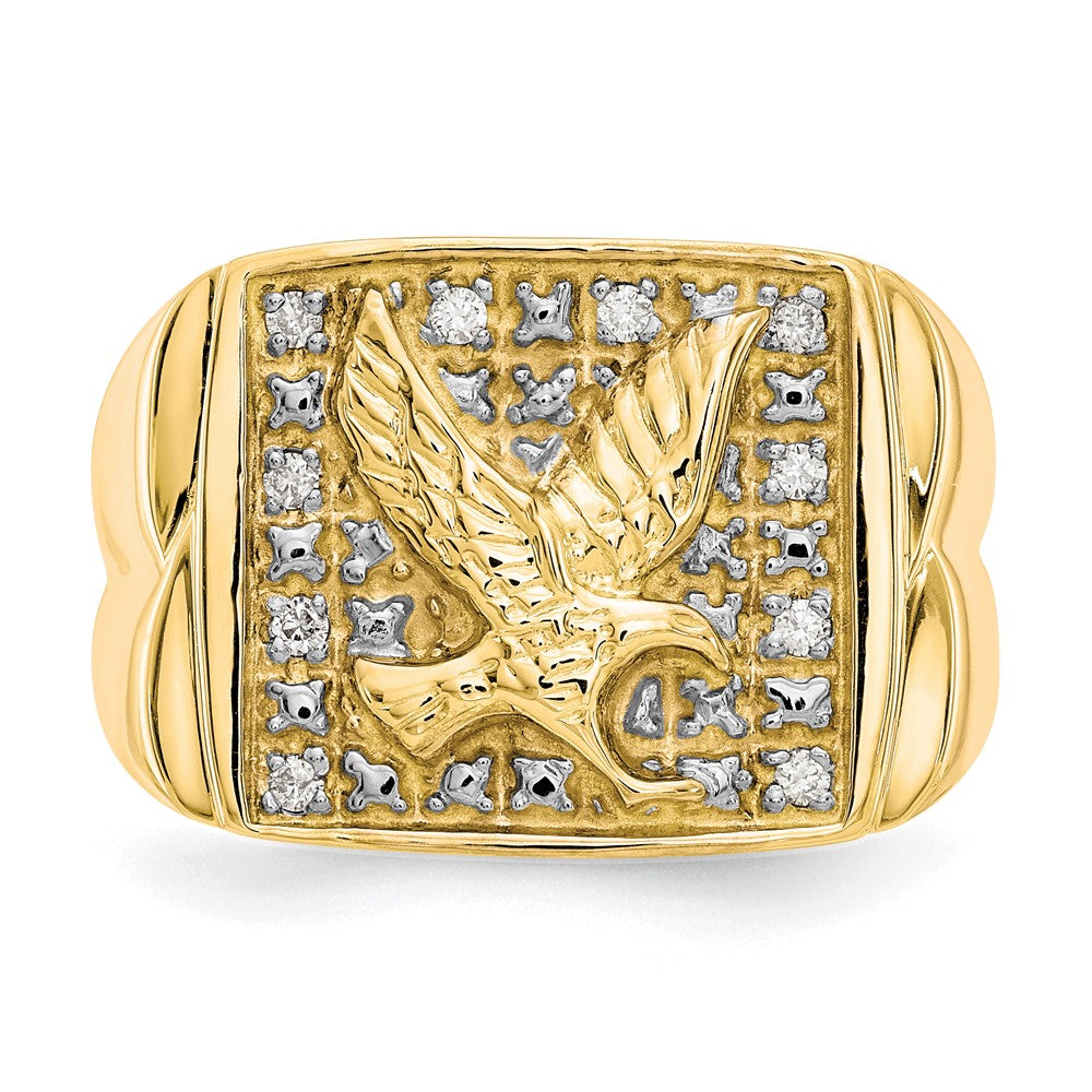 10K Yellow Gold & Rhodium .10ct Real Diamond Mens Eagle Ring
