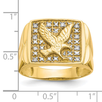 10K Yellow Gold & Rhodium .10ct Real Diamond Mens Eagle Ring