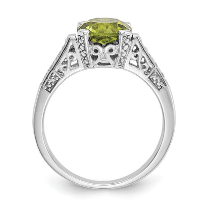 Real Diamond & 8x8mm Peridot Birthstone Gemstone Engagement Ring in 14K White Gold