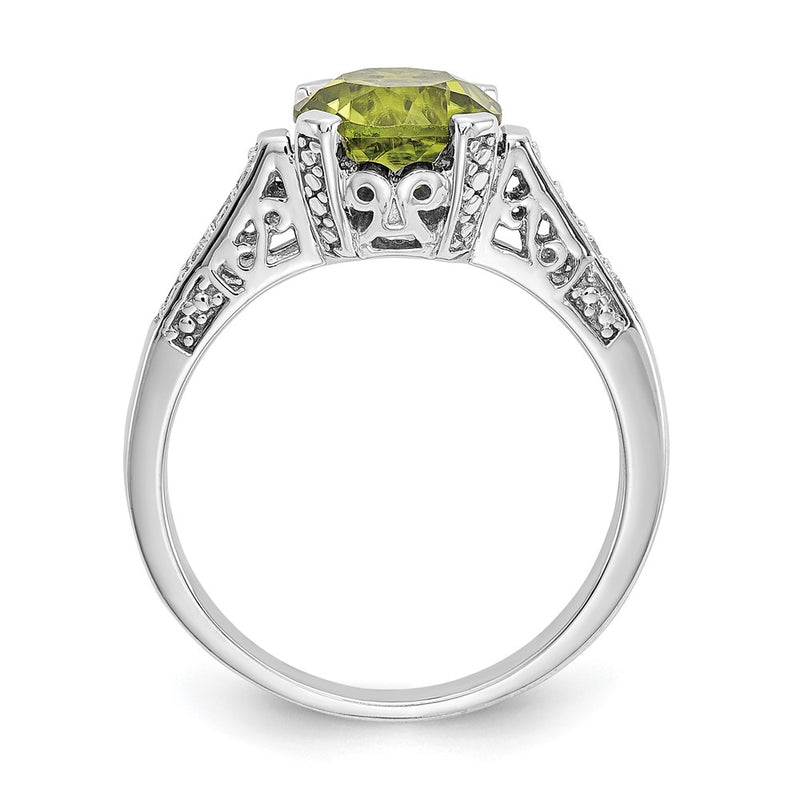 Real Diamond & 8x8mm Peridot Birthstone Gemstone Engagement Ring in 14K White Gold