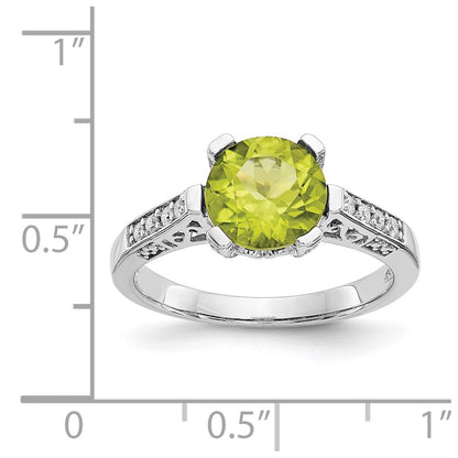 Real Diamond & 8x8mm Peridot Birthstone Gemstone Engagement Ring in 14K White Gold