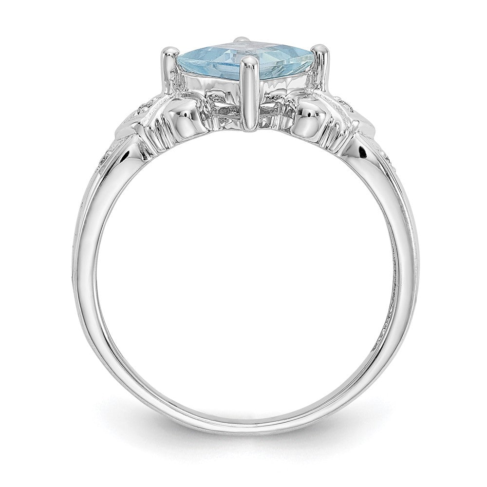 14K White Gold Aquamarine & Real Diamond Ring