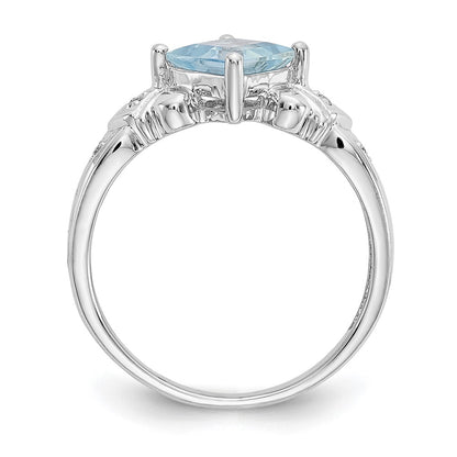 14K White Gold Aquamarine & Real Diamond Ring